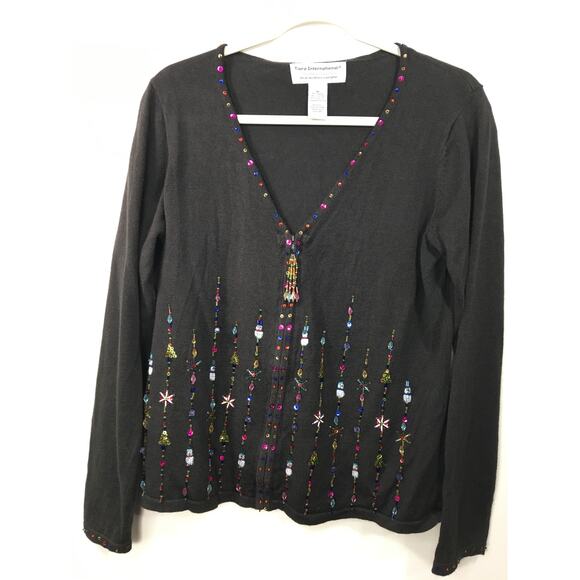 Tiara International Christmas Collection Cardigan Sweater Womens Medium‎ Beaded - Picture 5 of 11
